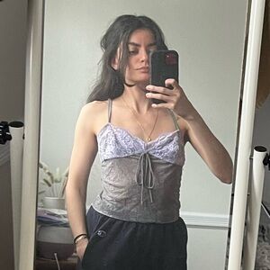 Urban Outfitters Snakeskin Mesh Tank with Purple Lace